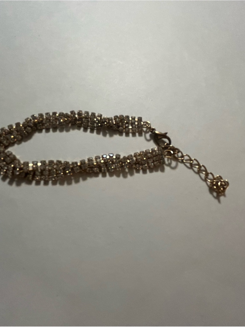Vintage Gold Tone 3 Row Rhinestone Tennis Chain Bracelet